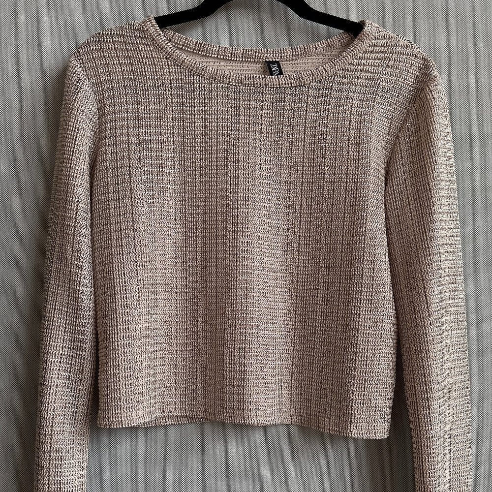 Zara | Metallic Knit Thread Crop Top | Long Sleeve Sweater | Size M